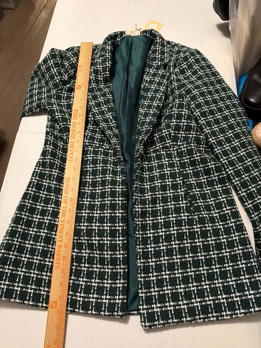 Entro Women's Green and White Plaid Tweed Blazer Jacket Small - Picture 6 of 7
